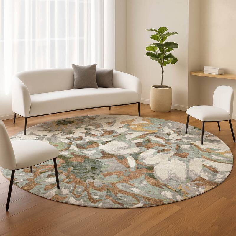 Machine Washable Indoor/ Outdoor Abstract Floral Chantille Rug