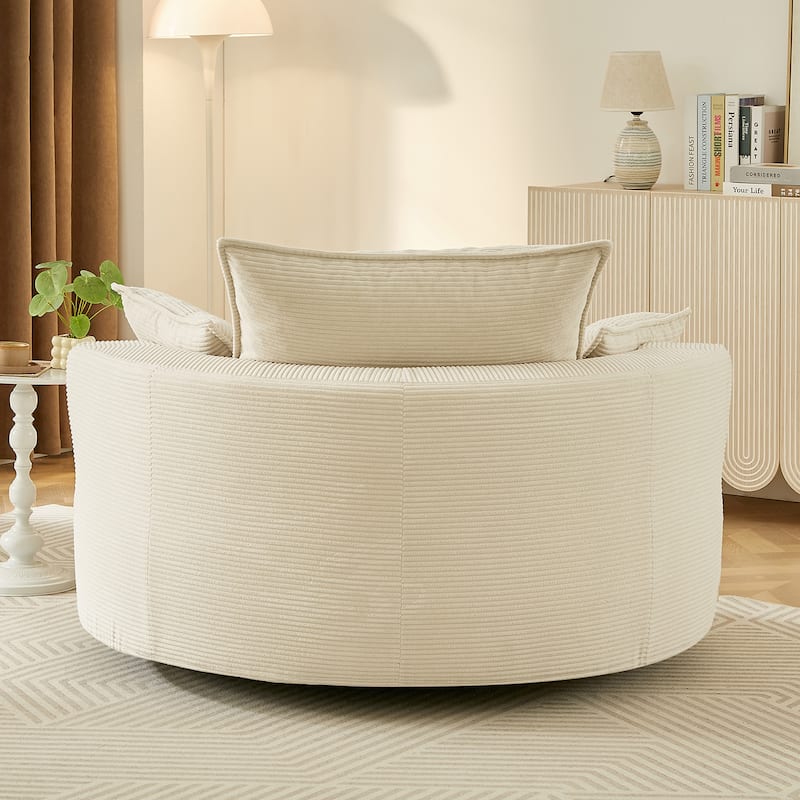 360° Swivel Sofa Chair Accent Barrel Chair 57.5"Swivel Round Chair with Dual-layer Cushion Design and 3 Removable Pillows