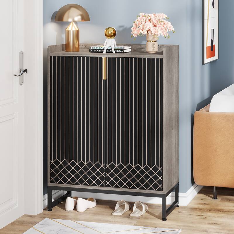 Shoe Cabinets with Doors, 5-Tier Wood Shoe Rack Organizer for 25 Pairs - Grey