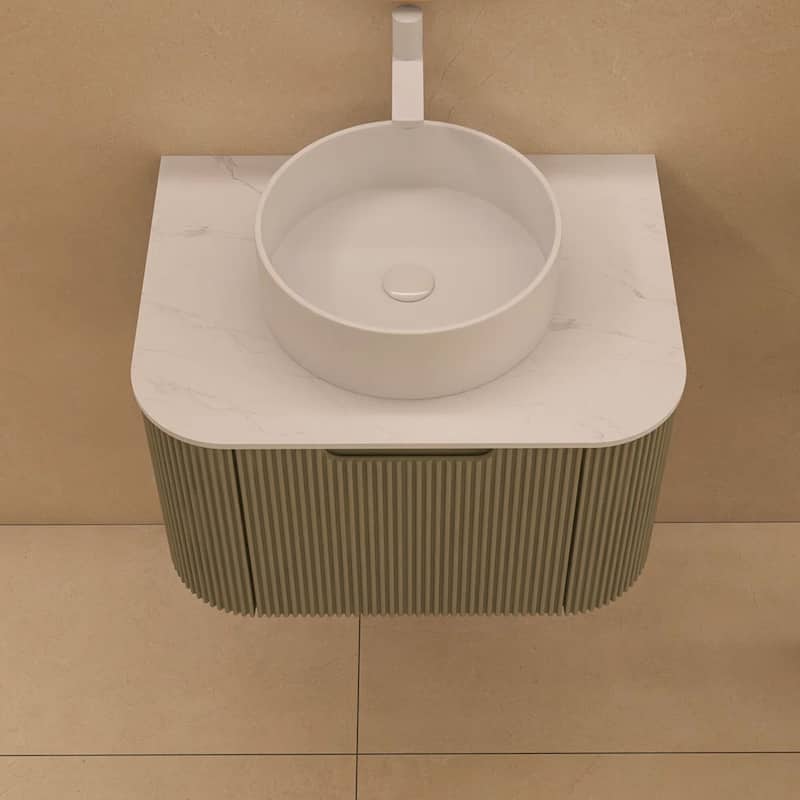 Wall-Mounted Bathroom Vanity with White Round Ceramic Sink