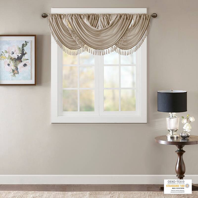 Madison Park Juline Faux Silk Waterfall Embellished Valance - 38 x 46"