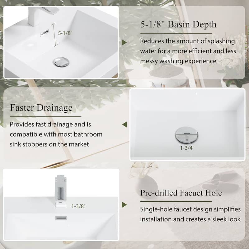 24" Bathroom Vanity with Stone Resin Countertop and Soft Close Drawers
