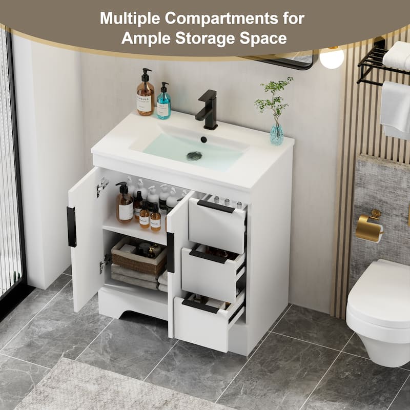 Vertical Stripes Bathroom Vanity Set with Sink Top & Faucet