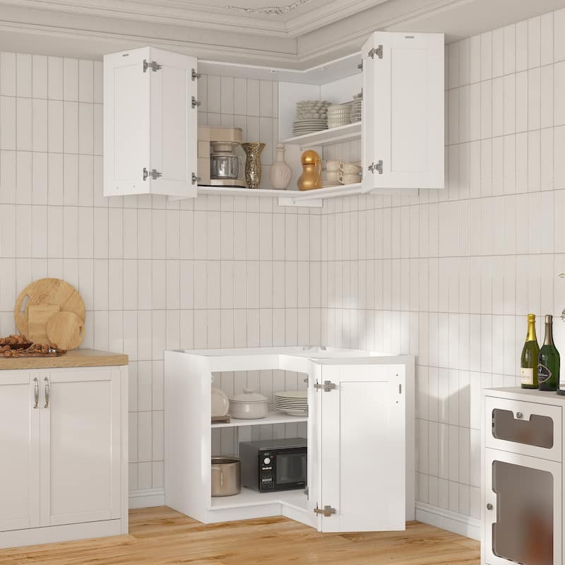 Modular White Kitchen Cabinet Set Customizable Base and Wall Cabinets Pantry Storage and DIY Countertop Design(Without desktop)