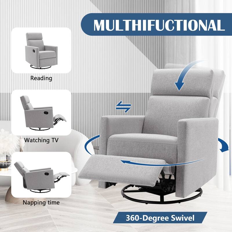 Swivel Gliders Chairs Upholstered Recliners Chair Modern Tilt Rocking Chair for Nursery Chairs with Adjustable Headrest Footrest