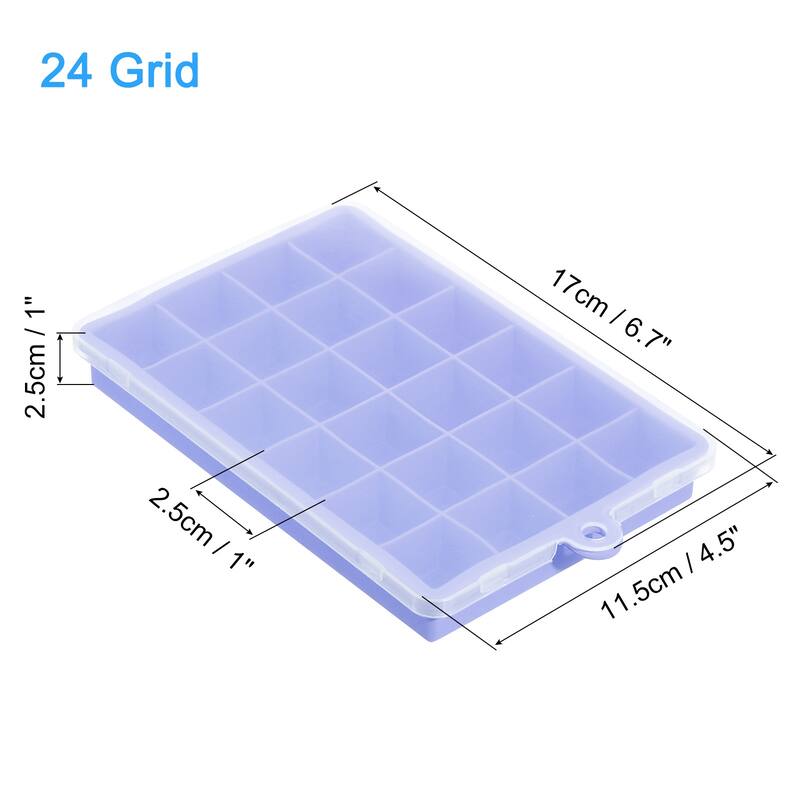2 Pack Silicone Ice Cube Tray with Lid for Freezer 24 Cube Per Tray