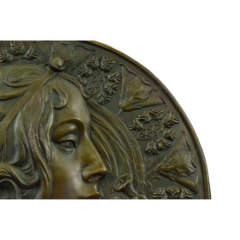 Michelangelo Wall Piece Profile Young Woman Bas Relief Bronze Sculpture Figurine
