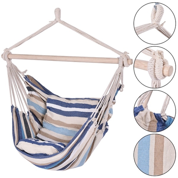 Costway Hammock Rope Chair Patio Porch Yard Tree Hanging Air Swing Outdoor (LightBlue)