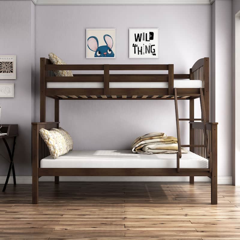 Furniture of America Hayes Twin over Full Solid Wood Detachable Bunk Bed with Ladder - Merlot