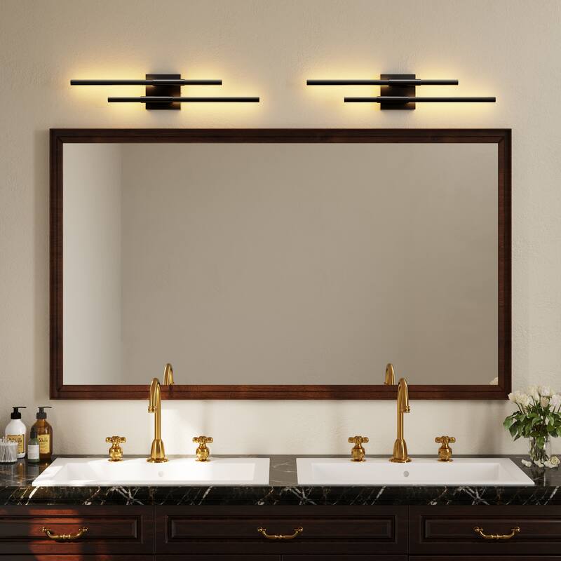2Pack Bathroom Vanity Light 25'' LED Fixtures Over Mirror Wall Sconce - Black