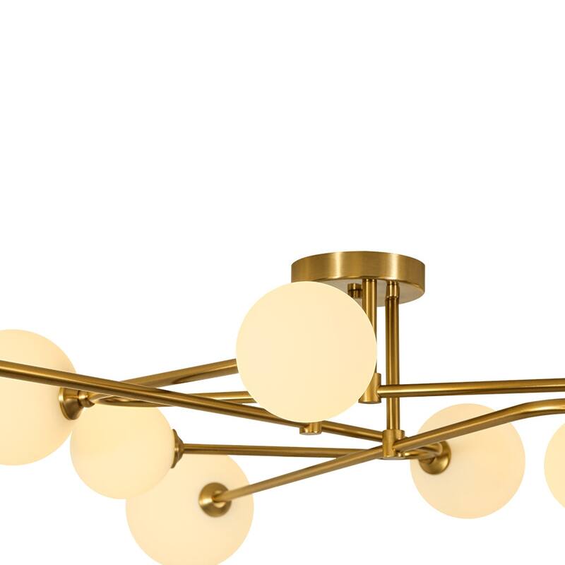 Mid-Century Modern 9-Light Sputnik Opal Glass Bubble Semi Flush Mount