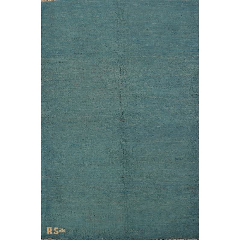Modern Blue Gabbeh Oriental Accent Rug Handmade Wool Carpet - 2'8" x 4'1"