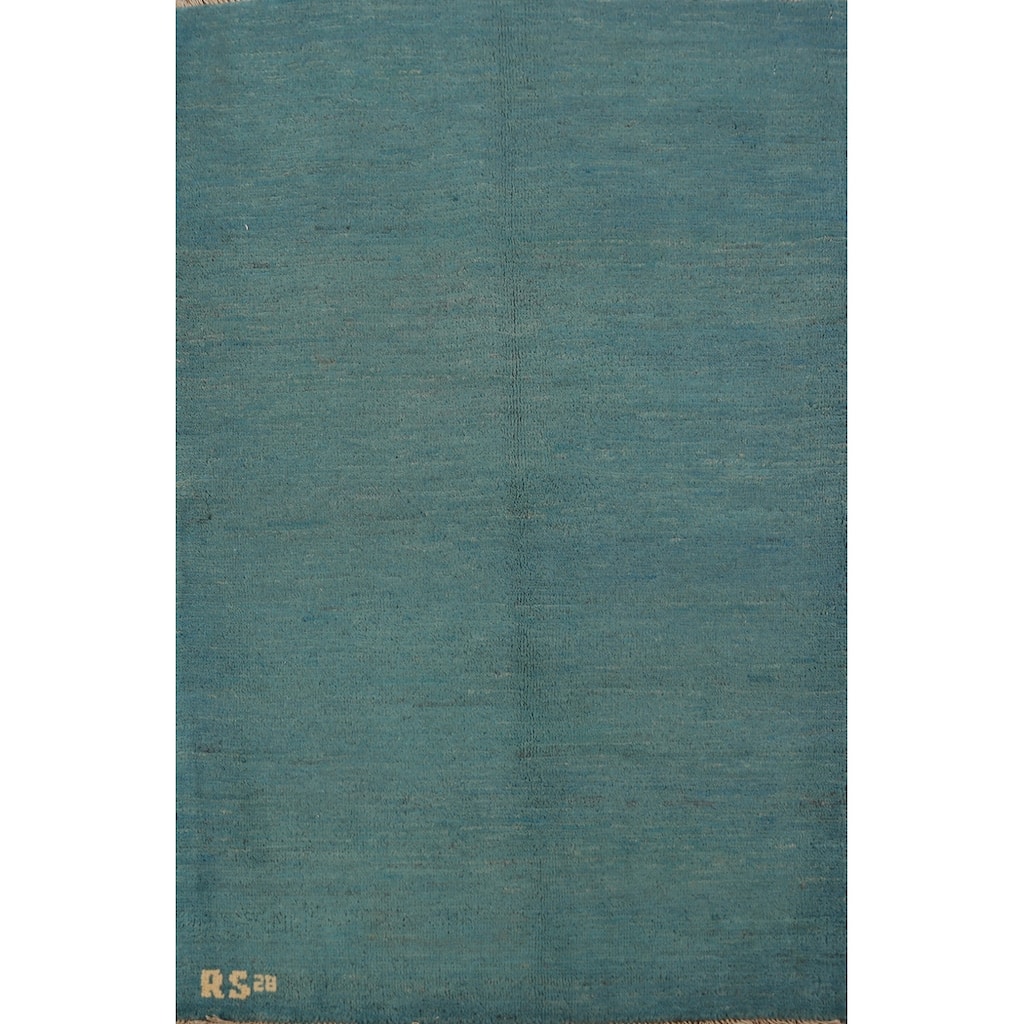 Modern Blue Gabbeh Oriental Accent Rug Handmade Wool Carpet - 2'8" x 4'1"