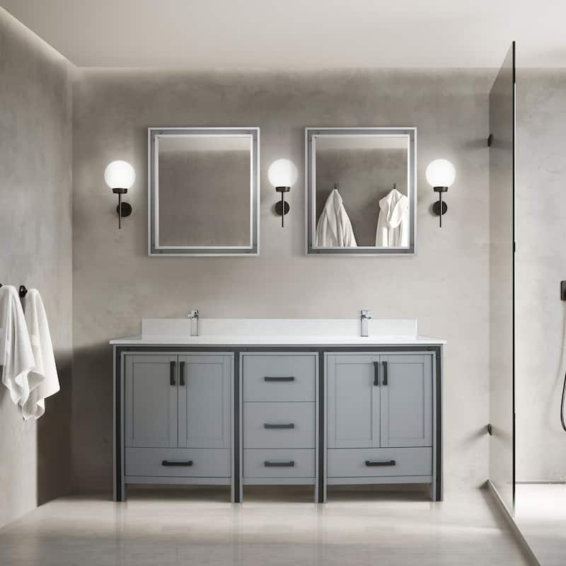 Ziva 72 in W x 22 in D White Double Bath Vanity, White Quartz Top, Faucet Set and 30 in Mirrors