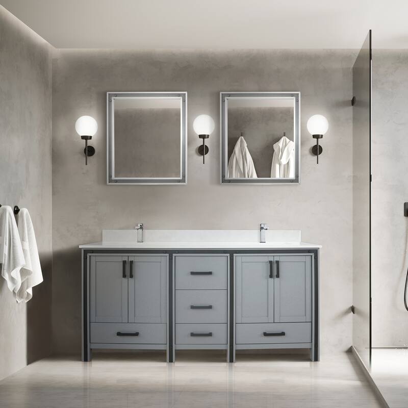 Ziva Bath Vanity, White Quartz Top and Mirrors