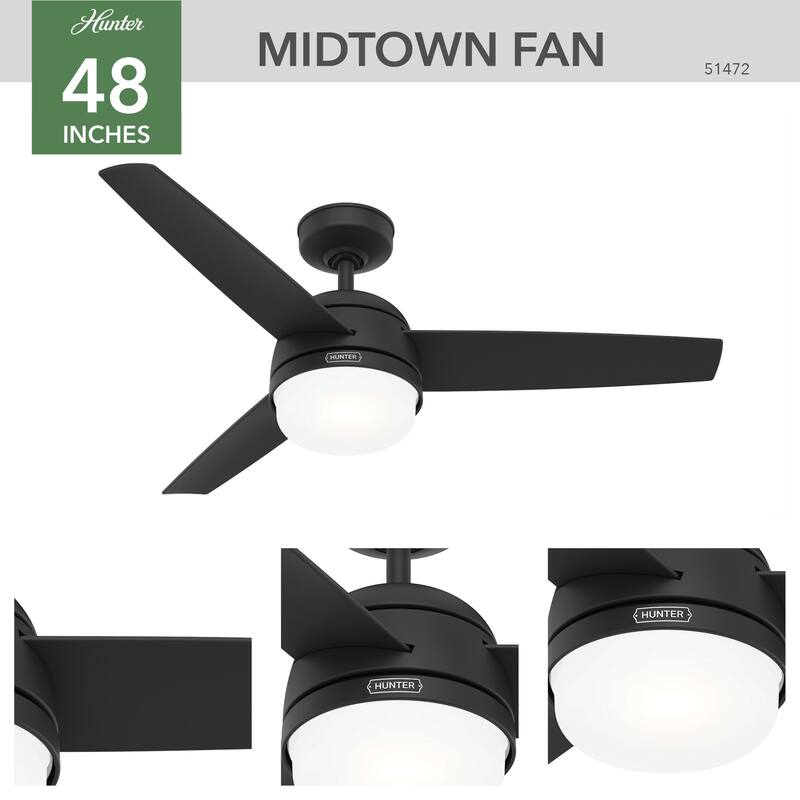 Hunter 48" Midtown Ceiling Fan with LED Light, Handheld Remote - Modern, Contemporary, Transitional