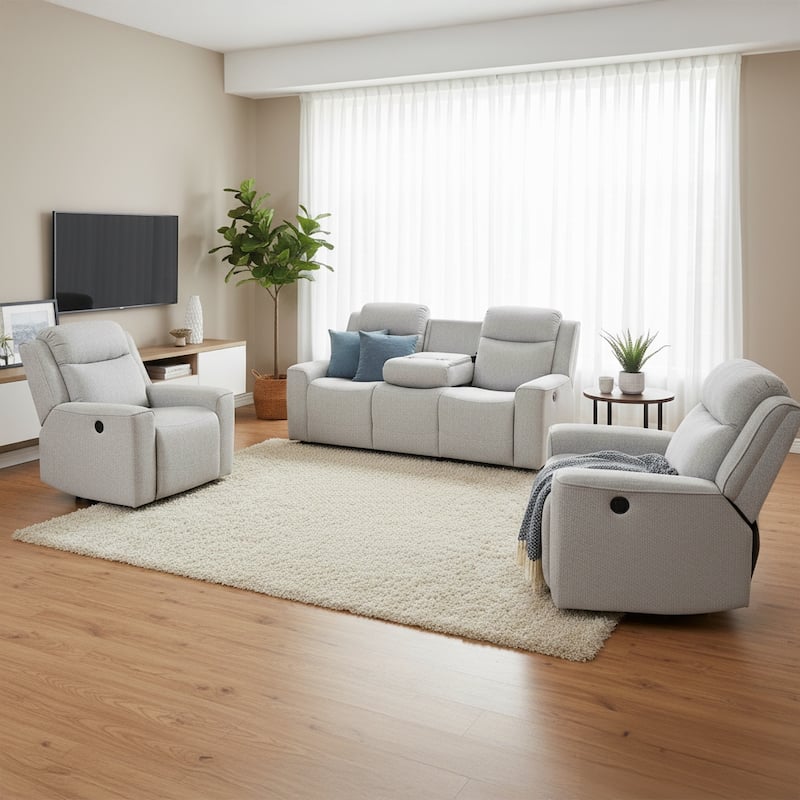 Amelia Collection Contemporary 3-Piece Upholstered Living Room Set - White
