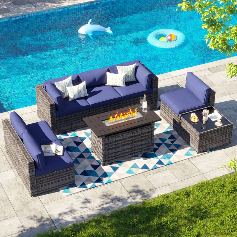 AOXUN Wicker Rattan Outdoor Sectional Sofa Set with Coffee Table