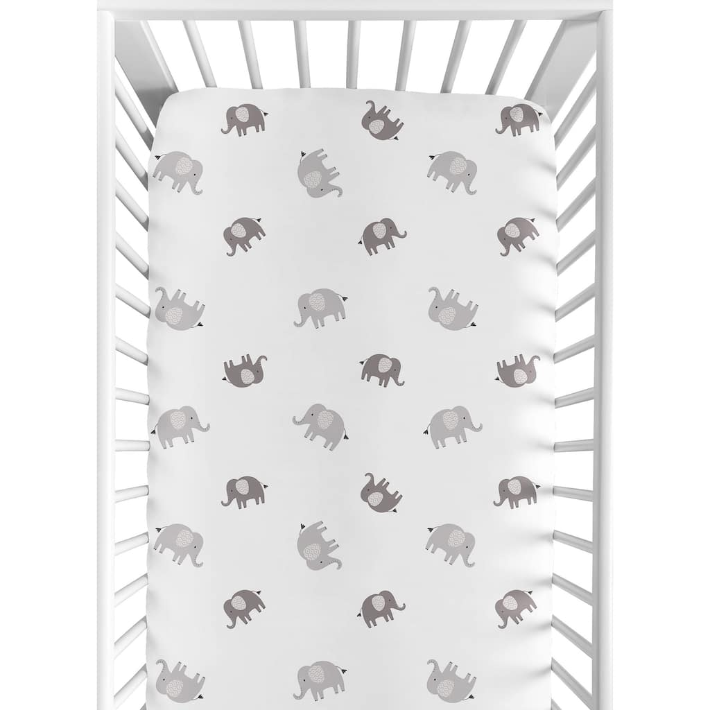 Sweet Jojo Designs Grey and White Boho Bohemian Elephant Boy Girl Gender Neutral Fitted Crib Sheet Jungle Safari Animals Modern