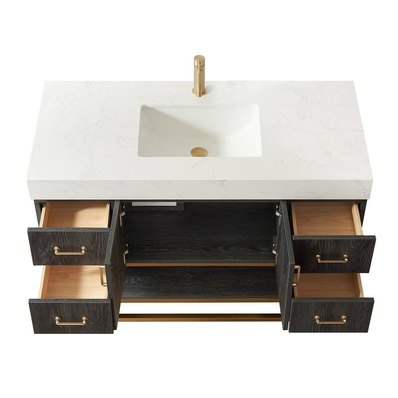 Alistair Bath Vanity with Grain White Stone Top and Mirror