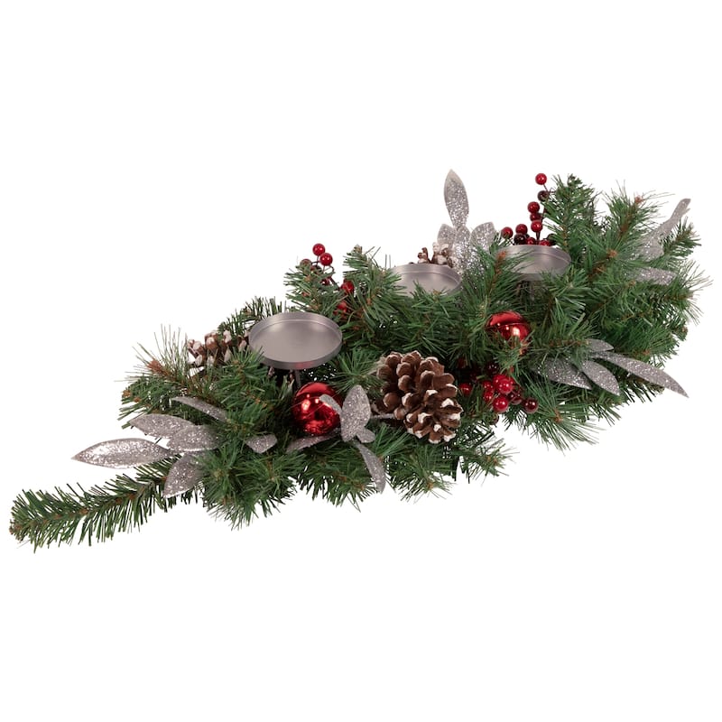 32" Frosted Pine Cone Berries Artificial Candle Holder Centerpiece