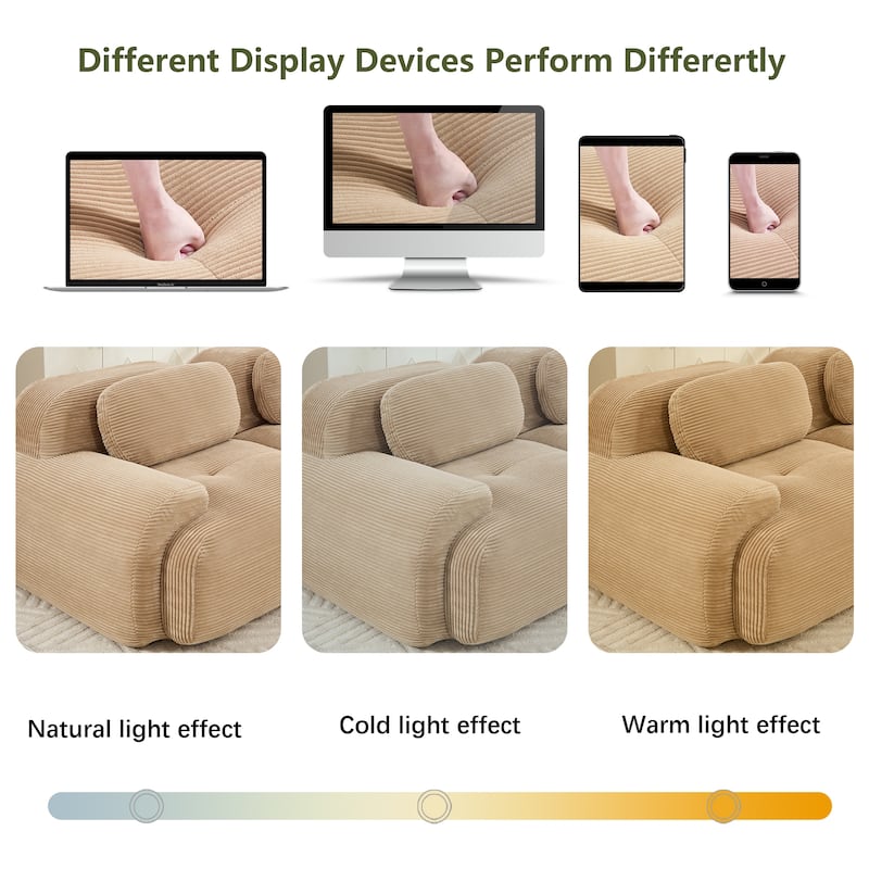 Anmytek Modern 3 Seat Modular Corduroy Sofa Camel No Assembly Sectional Couch