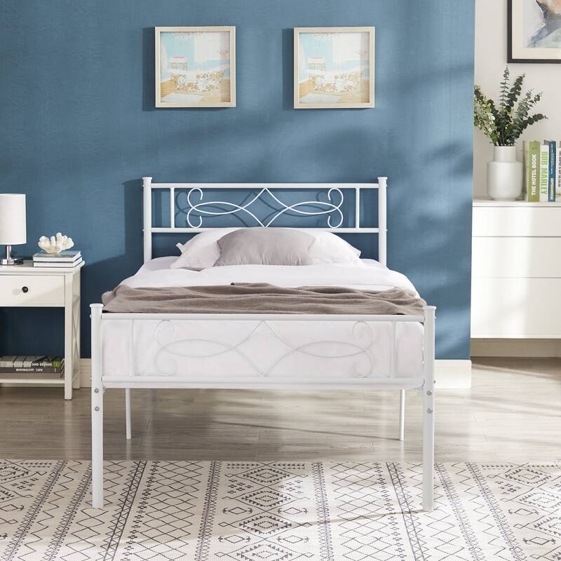 VECELO Modern Platform Bed Frame,Twin/Full/Queen Size Bedframe - White - Twin