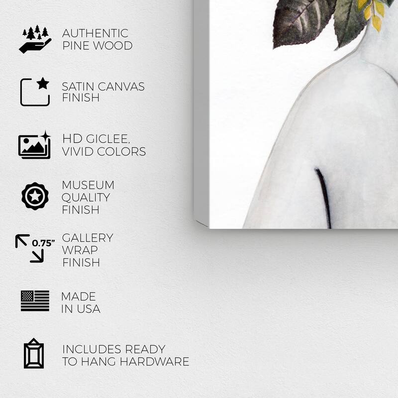 Wynwood Studio Fashion and Glam Autumn Leaf Headress Green and Peach Modern & Contemporary Wall Art Canvas Print