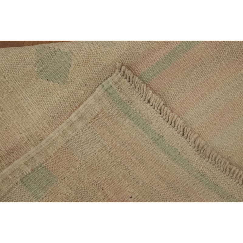 Hand Woven Oriental 100% Wool Carpet Southwestern Tribal Beige & Ivories Kilim Runner Rug - 6' 5'' X 2' 3''