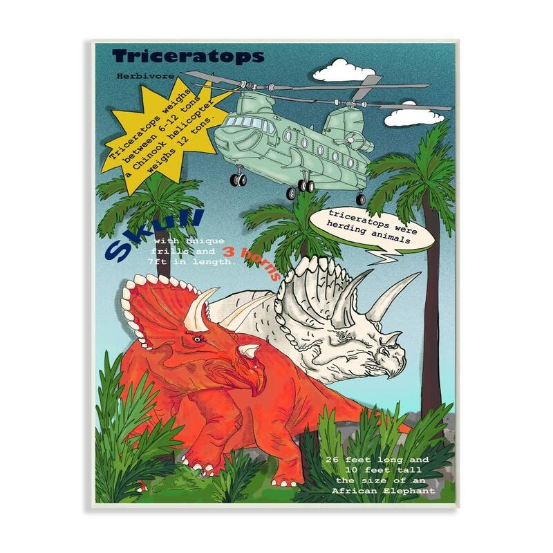 Stupell Dinosaur Facts Fun Triceratops Information Mock Comic Wood Wall