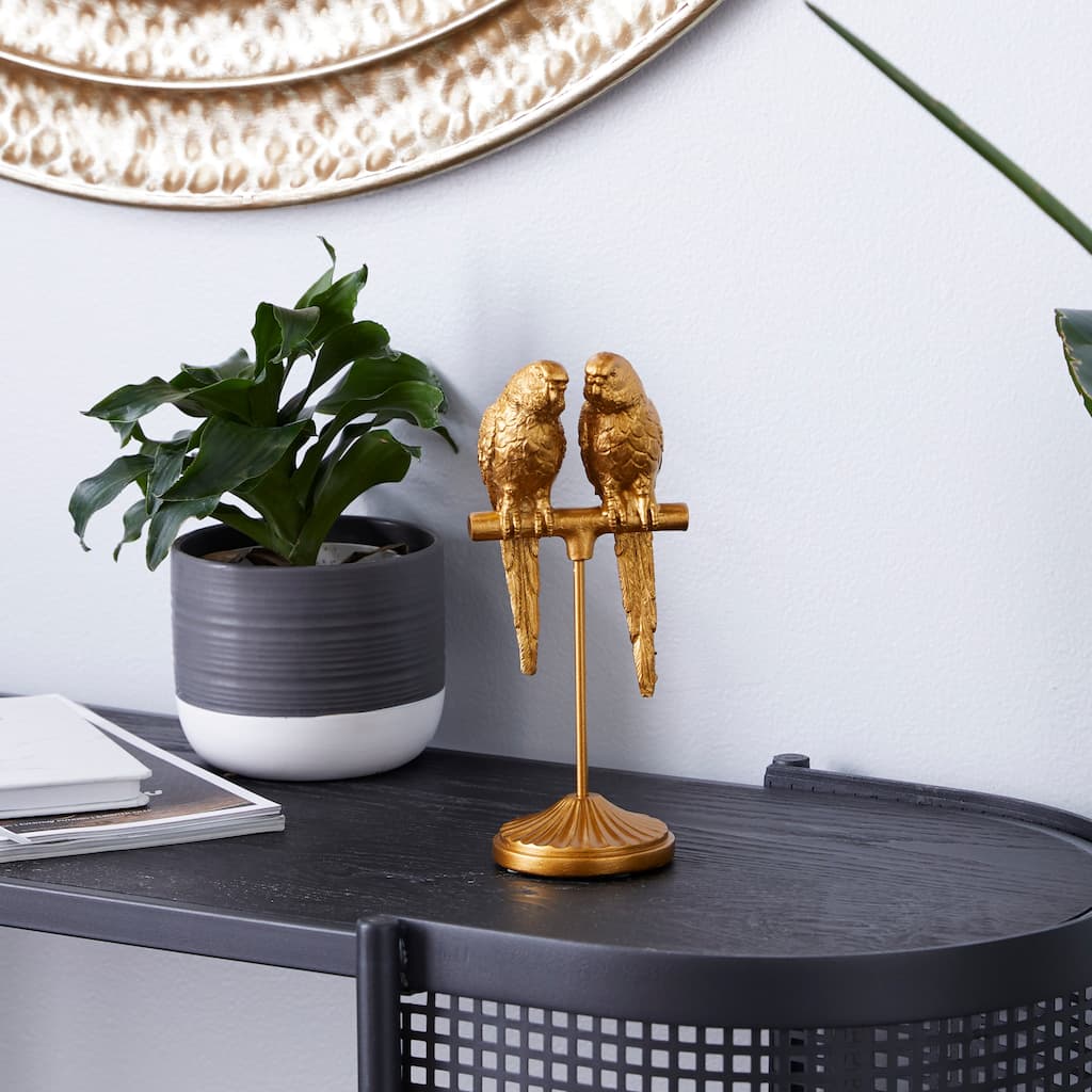 Gold Polystone Parrot Decorative Sculpture - 3 x 3 x 9