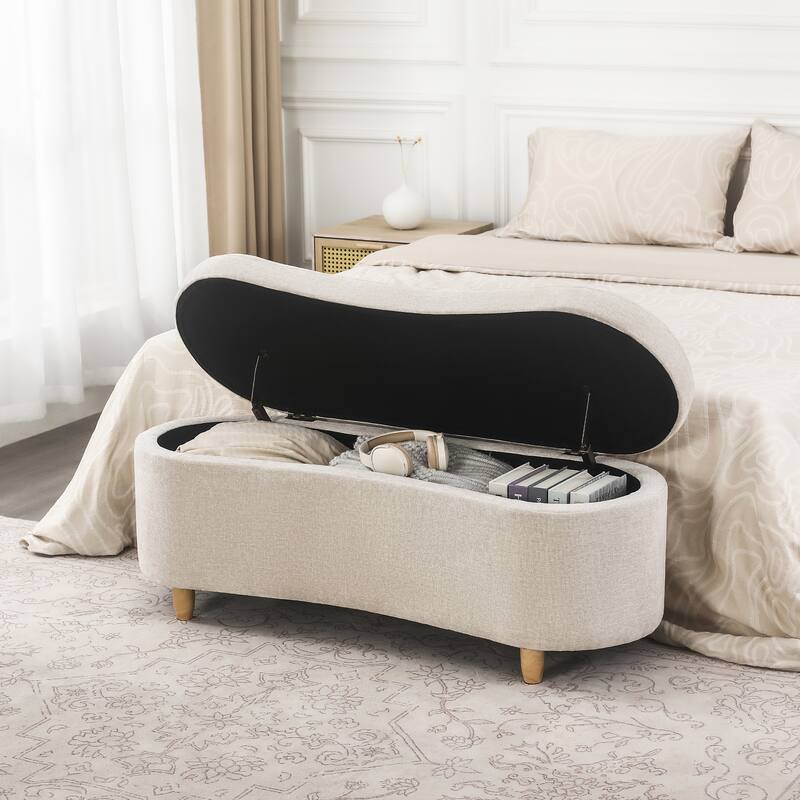 Adeco Curved Upholstered Storage Bench for Bedroom