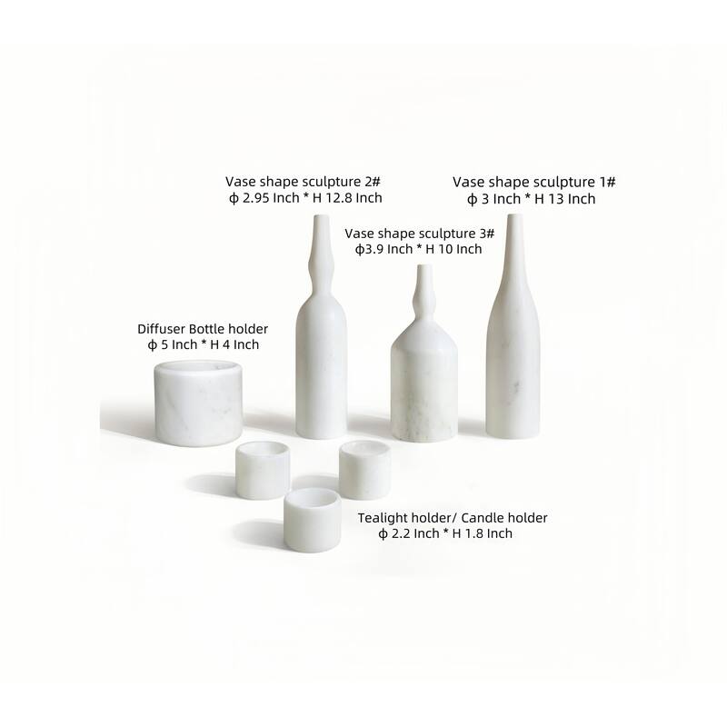 Roomfitters Natural Marble Living Room Accessories Set, Luxury 7-Piece Stone Decor Collection