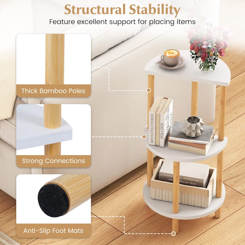 Gymax 24'' Round Side Table Set of 2 w/Storage Shelves Bamboo