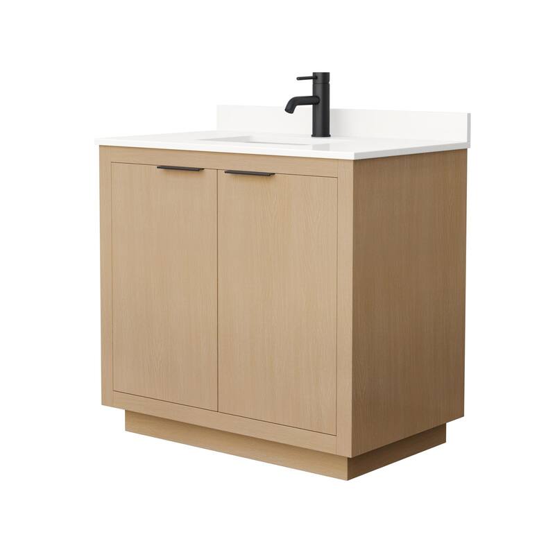Maroni 36-inch Single Vanity, Single Hole Quartz Top - Light Straw, Black Trim, White Quartz Top
