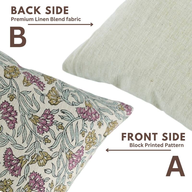 Fabdivine Hand Block Print Floral Pillow Cover Linen Cushion Case for Sofa Guest Room Fall Home Accent Gift, Shehjan