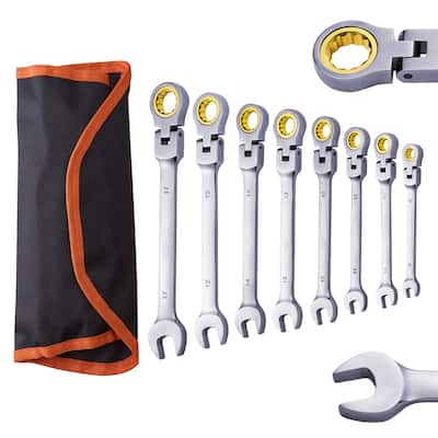 8 Pieces Antique Bronze Steel Flex Head Ratchet Wrench Set with 72 Tooth Adjustable and Bag - 10.2 x 2.8 x 2.2 in