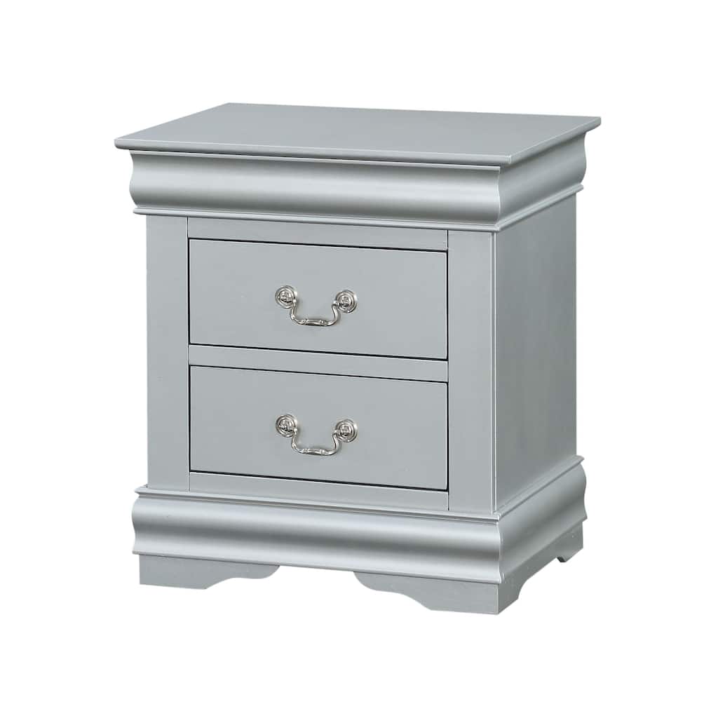 Sleek Platinum Finish Nightstand with Single Drawer and Nickel Metal Handle