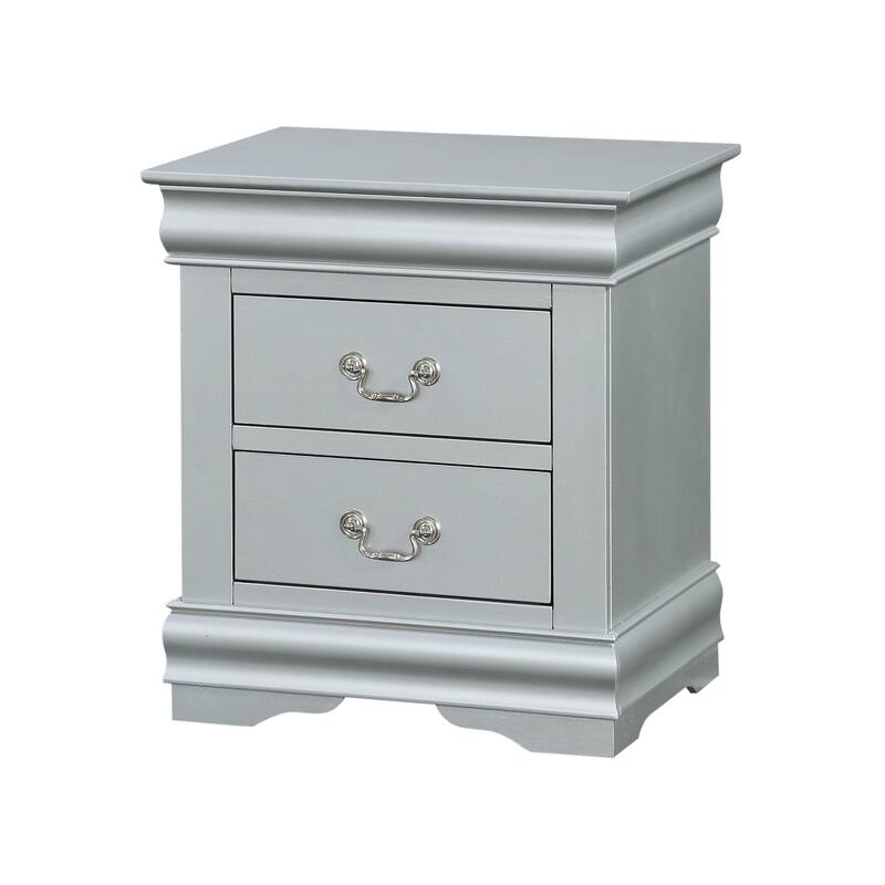 Sleek Platinum Finish Nightstand with Single Drawer and Nickel Metal Handle - Silver