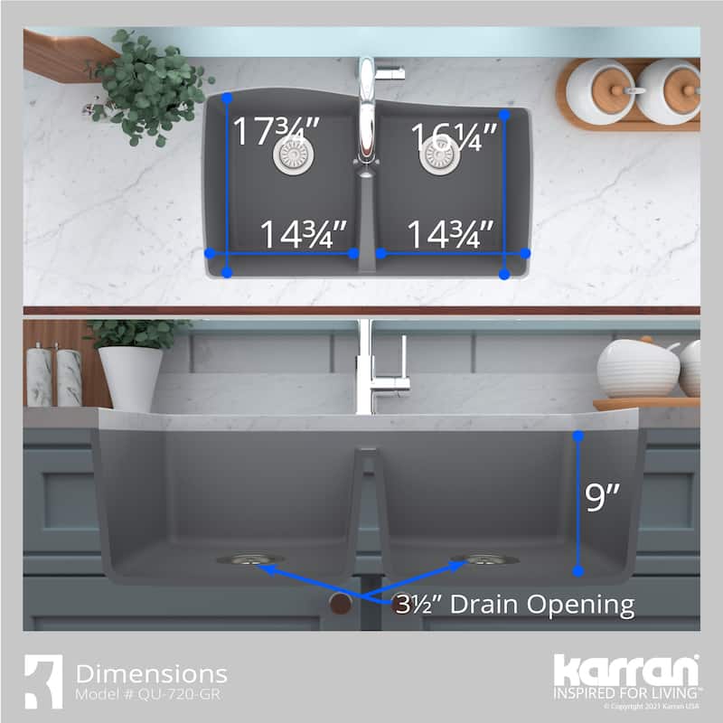 Karran Undermount Quartz Double Bowl Kitchen Sink