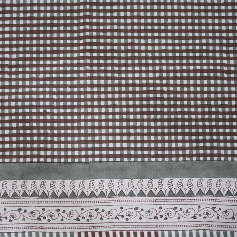 Fabdivine Handmade Block Print Cotton Brown Table Cover or Cloth Dining, Farmhouse & Kitchen Décor