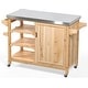 preview thumbnail 8 of 14, Moasis Solid Wood Bar Cart Grill Table Stainless Steel Top for Patio Kitchen Island Natural