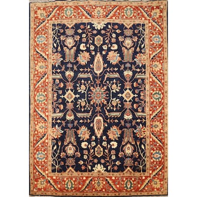 Vegetable Dye & Navy Blue Tabriz Persian Rug Hand-Knotted Wool Carpet - 5'0"x 6'7"