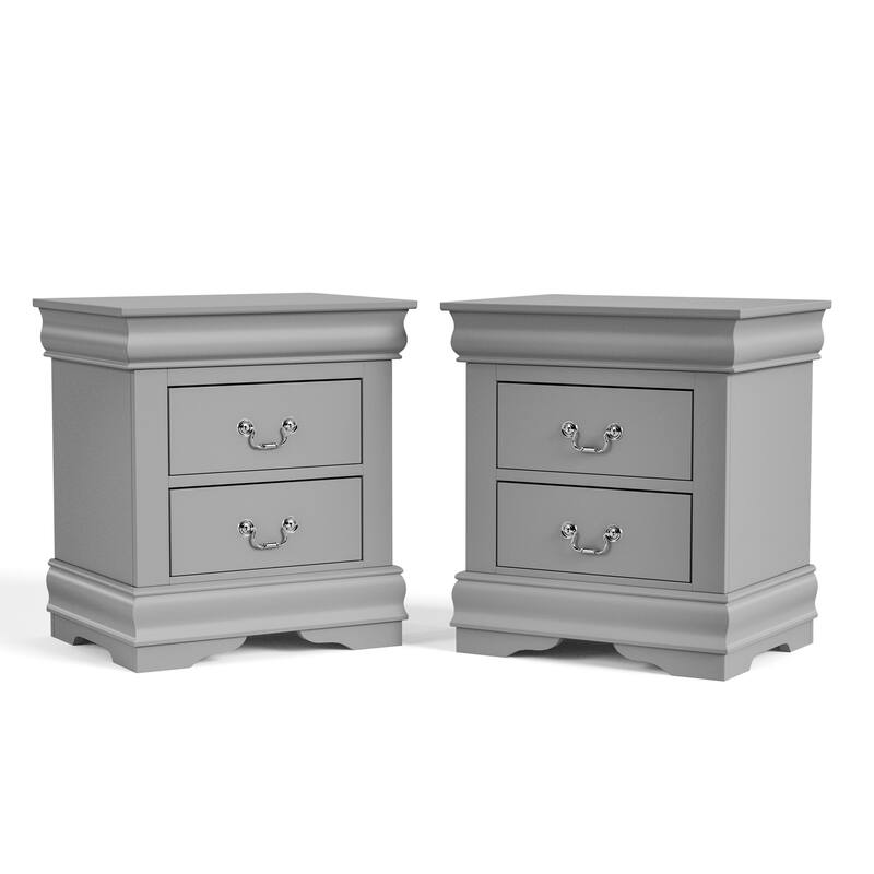 Furniture of America Mayday Traditional Solid Wood 2-Drawer Nightstand, Set of 2 - Grey