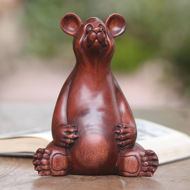 Novica Handmade Honey Bear Wood Sculpture