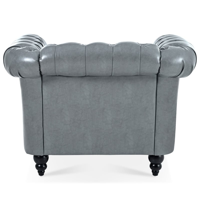 PU Leather Accent Chair,Classic Tufted Chesterfield Sofa For Living Room,Grey
