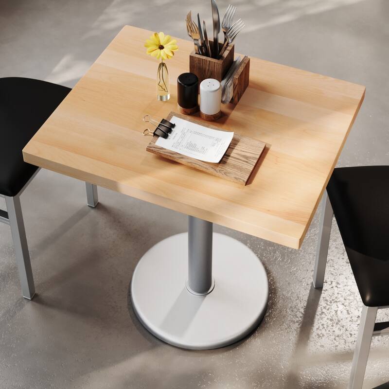 Rectangular Solid Wood Commercial Tabletop with 18" Round Dining Height Base - 24"W x 30"D x 29.5"H