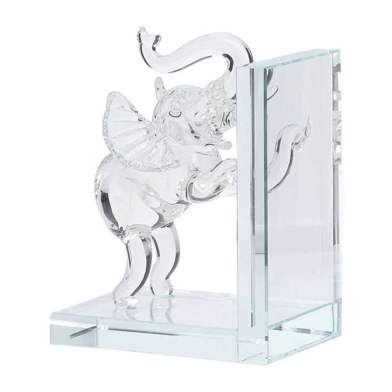 Set of 2 Clear Frosted Elephant Bookends - Contemporary Crystal 5" Standing Elephant Bookends For Home or Office Book
