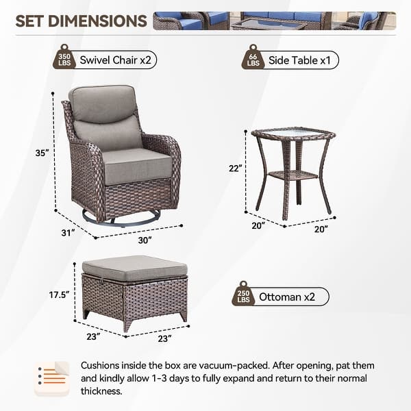 dimension image slide 31 of 68, Outdoor Patio Sofa Swivel Chair with 6-Inch Thick Cushions Set