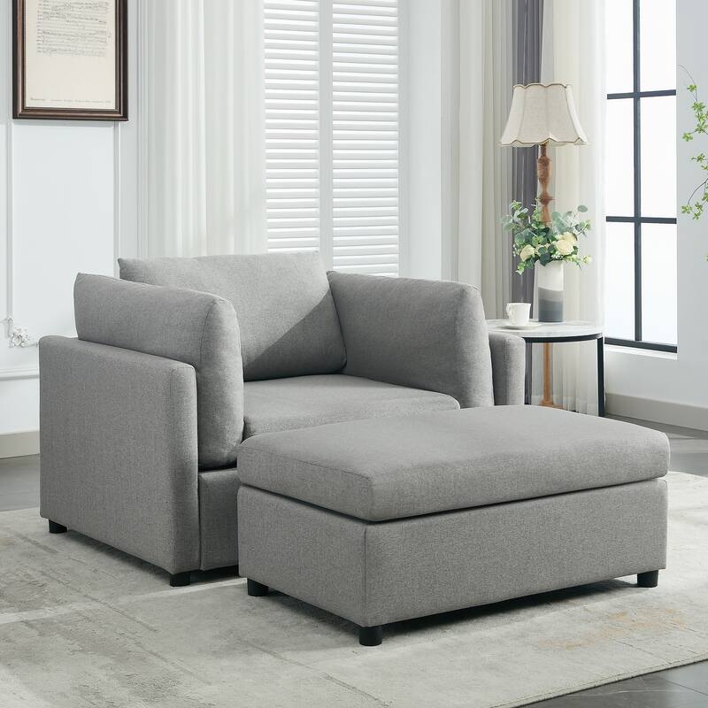 Modern Oversized Armchair with Ottoman, Single Sofa with Lumbar Support, Accent Chair, Reading Chair for Bedroom, Living Room